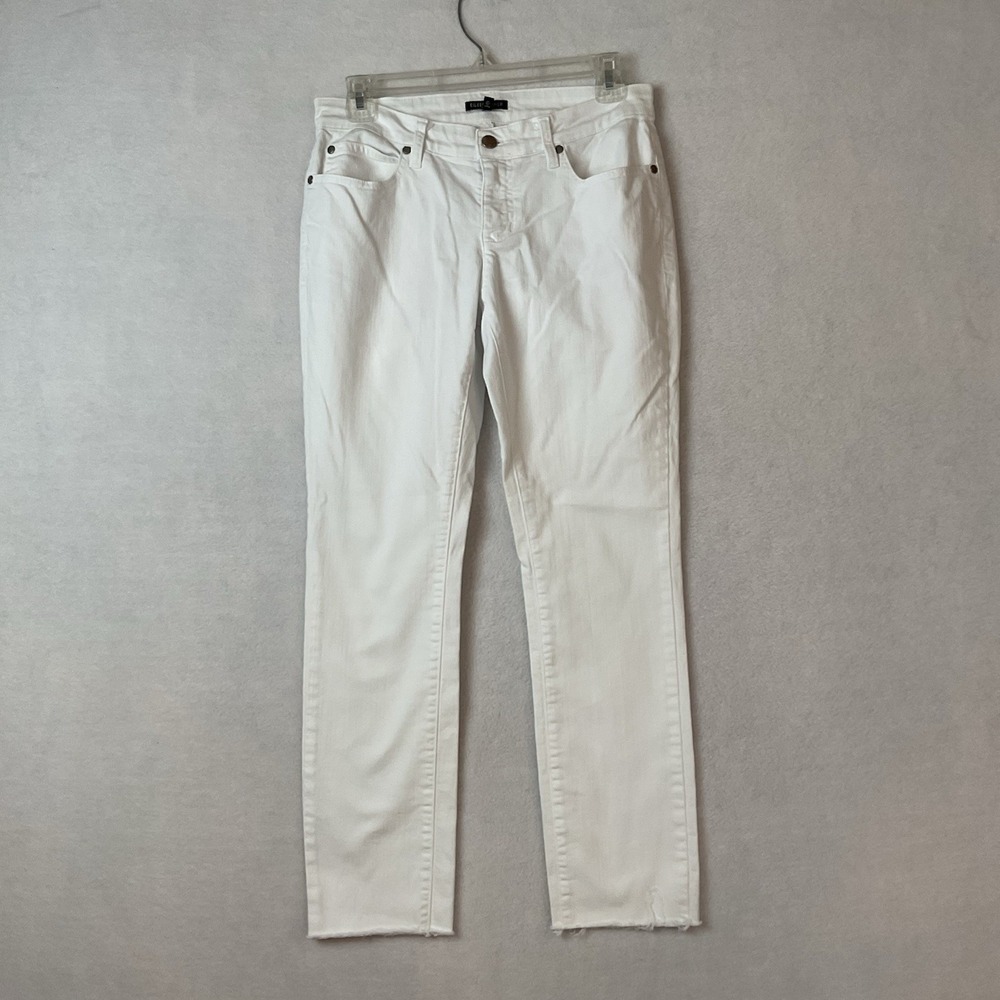 Eileen Fisher Jeans Womens 2 White Denim Skinny Frayed Raw Hem
